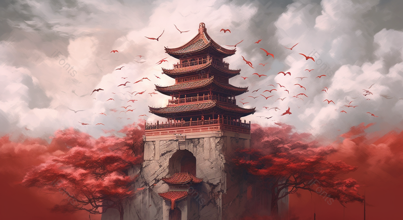 国潮风甘肃省兰州白塔山插画,插画/手绘图,插画/手绘图库,插画/手绘图下载,插画/手绘